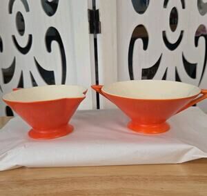 Vintage Salem Streamline Orange Creamer Sugar Bowl Set Art Deco MCM USA